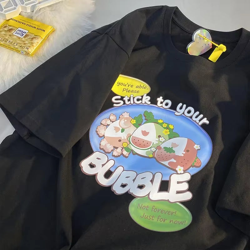 Women T Shirt Fruit Print Harajuku Tshirt Loose Short Sleeve Cute Kawaii Oversized Tee Clothes Y2K Top Anime Graphic T-Shirt