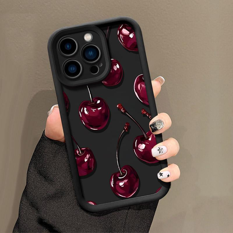 Sexy Wine Cherry Pattern Phone Case , Soft Silicone Tpu Protection and Shockproof for Iphone 17 16 15 Pro Max 14 16Pro 13 12 11 X plus Air Mini Girl