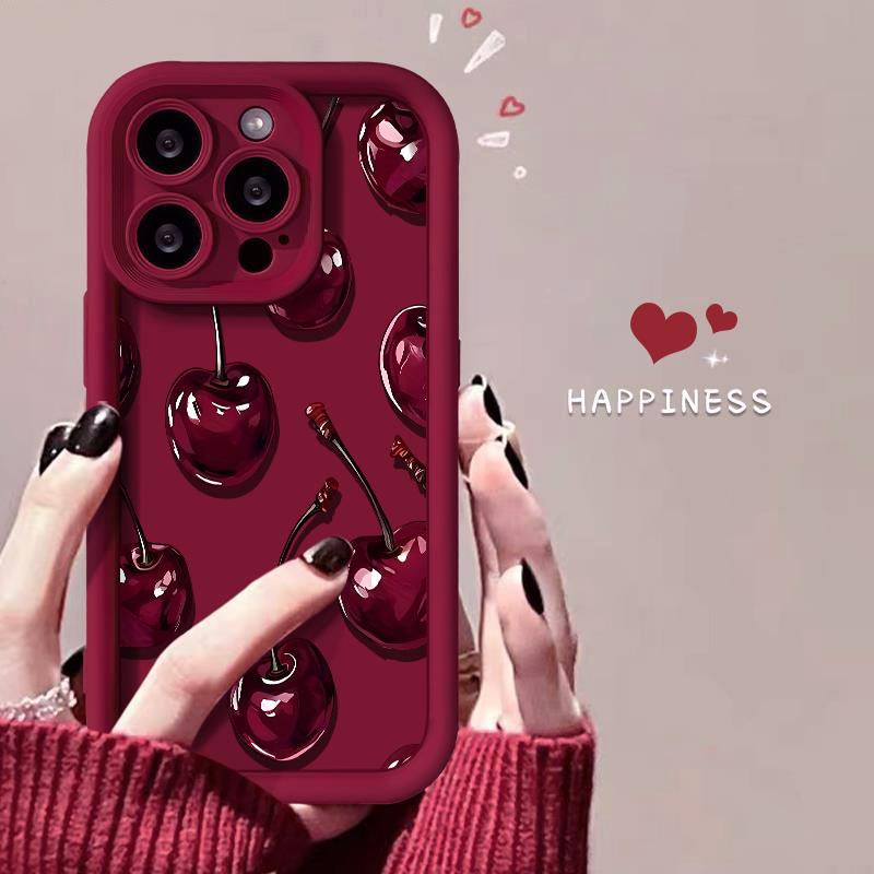 Sexy Wine Cherry Pattern Phone Case , Soft Silicone Tpu Protection and Shockproof for Iphone 17 16 15 Pro Max 14 16Pro 13 12 11 X plus Air Mini Girl