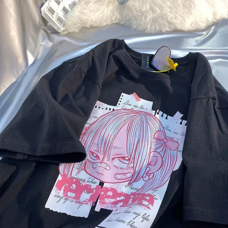 Women T Shirt Fruit Print Harajuku Tshirt Loose Short Sleeve Cute Kawaii Oversized Tee Clothes Y2K Top Anime Graphic T-Shirt