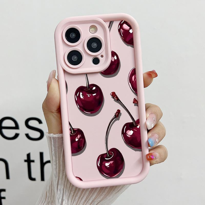 Sexy Wine Cherry Pattern Phone Case , Soft Silicone Tpu Protection and Shockproof for Iphone 17 16 15 Pro Max 14 16Pro 13 12 11 X plus Air Mini Girl