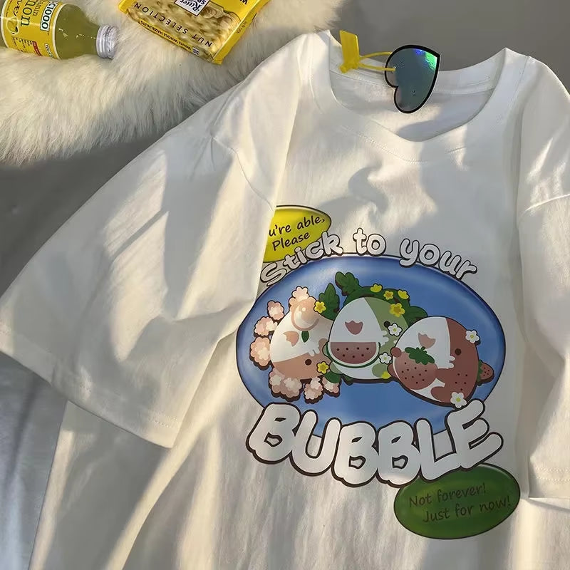 Women T Shirt Fruit Print Harajuku Tshirt Loose Short Sleeve Cute Kawaii Oversized Tee Clothes Y2K Top Anime Graphic T-Shirt