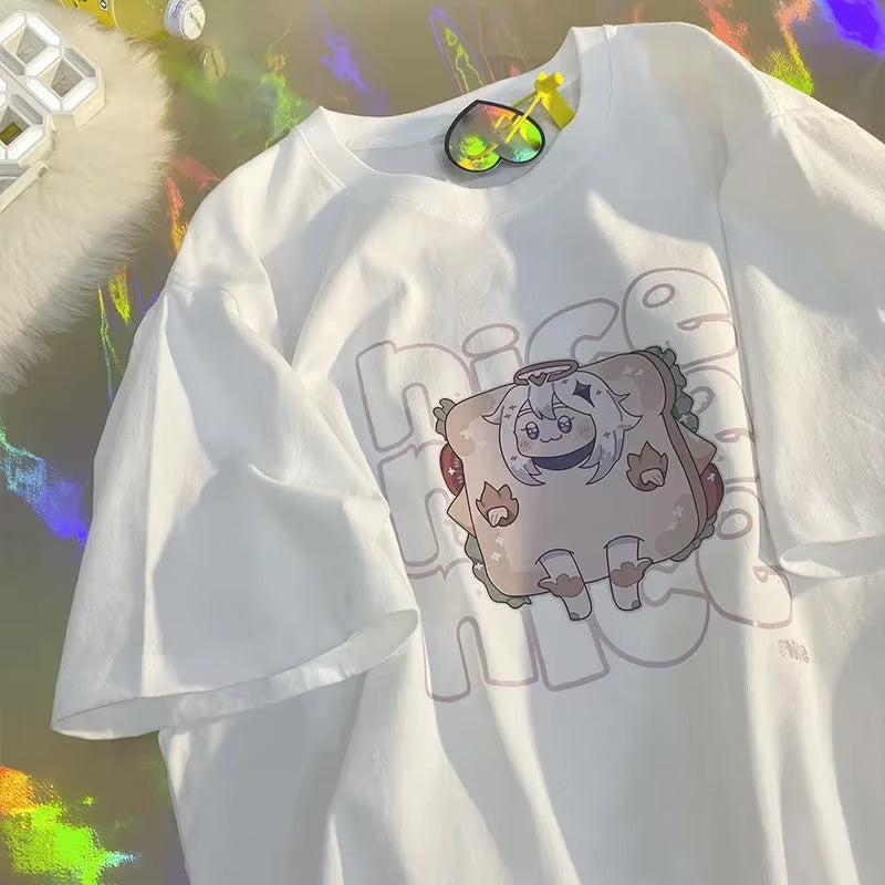 Women T Shirt Fruit Print Harajuku Tshirt Loose Short Sleeve Cute Kawaii Oversized Tee Clothes Y2K Top Anime Graphic T-Shirt