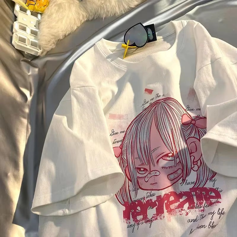 Women T Shirt Fruit Print Harajuku Tshirt Loose Short Sleeve Cute Kawaii Oversized Tee Clothes Y2K Top Anime Graphic T-Shirt