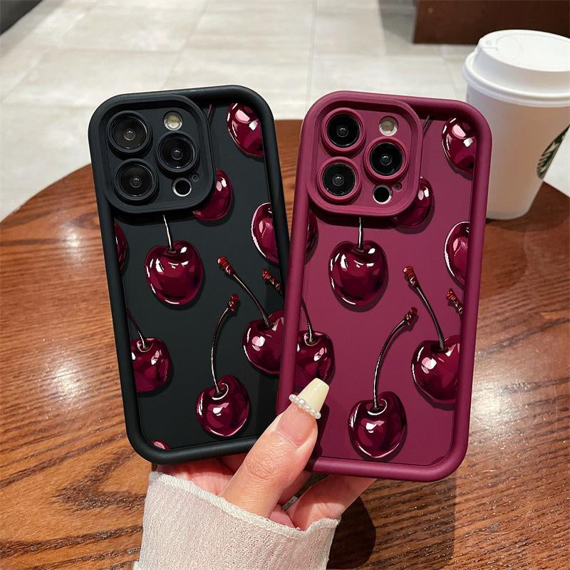 Sexy Wine Cherry Pattern Phone Case , Soft Silicone Tpu Protection and Shockproof for Iphone 17 16 15 Pro Max 14 16Pro 13 12 11 X plus Air Mini Girl