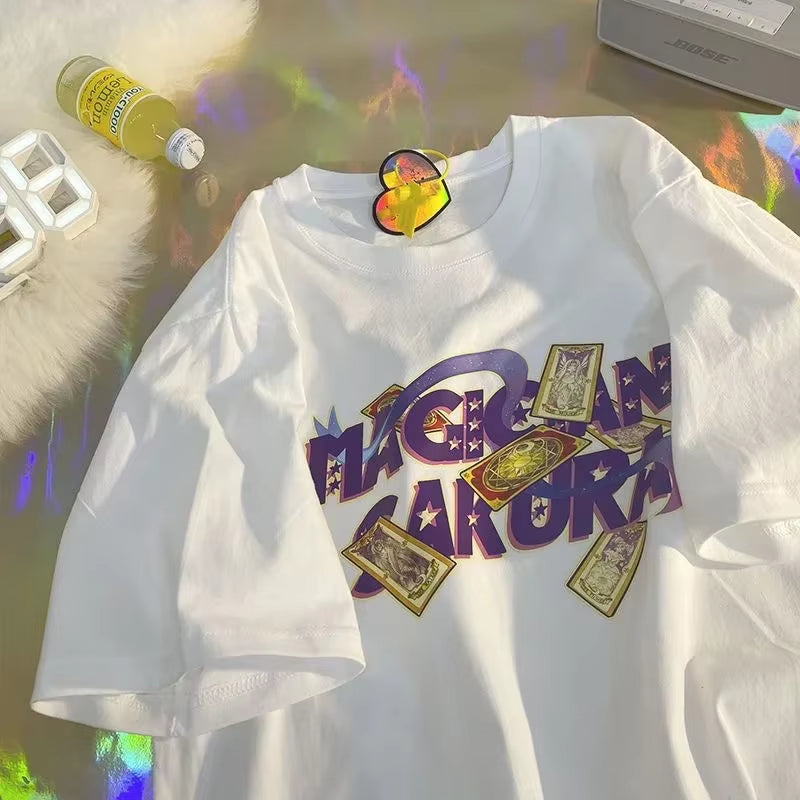 Women T Shirt Fruit Print Harajuku Tshirt Loose Short Sleeve Cute Kawaii Oversized Tee Clothes Y2K Top Anime Graphic T-Shirt